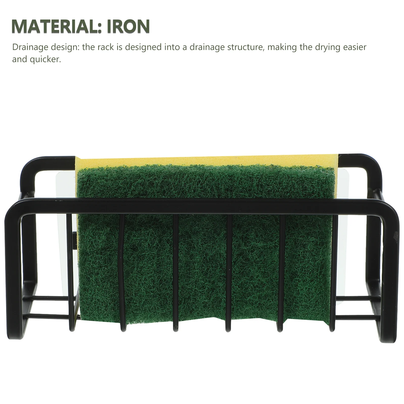

Black Kitchen Sink Organizer Iron Sponge Holder Drainage Design Multi-Functional Storage Rack For Sponges Brushes