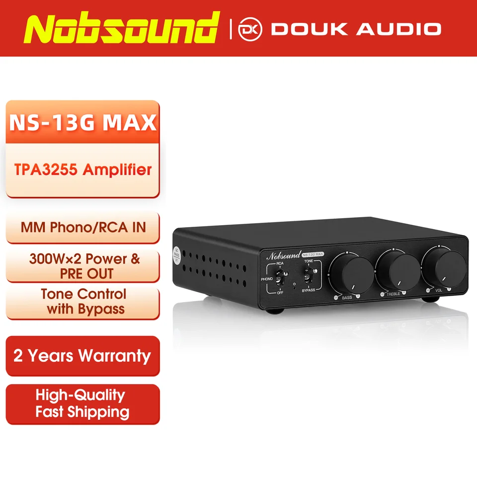 Nobsound NS-13G-MAX HiFi 2-Channel TPA3255 Phono Stereo Audio