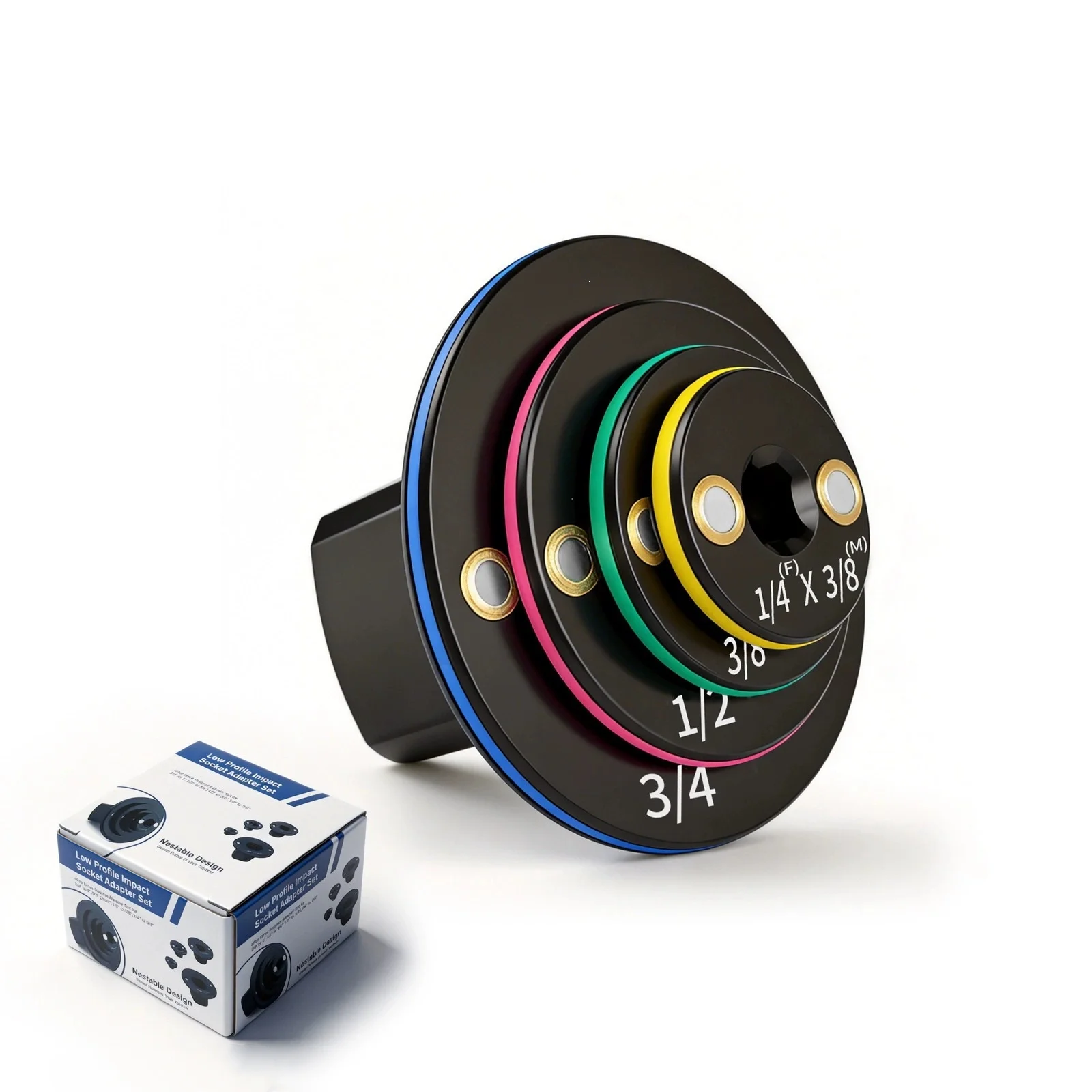 4Pcs Low Profile Impact Reducer & Adapter Set, Color Coded Cr-Mo Socket Converter for Auto & Moto Maintenance