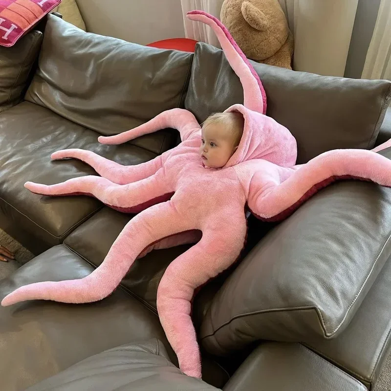 2024 NEW Octopus Cosplay For Newborn Baby Halloween Costumes Pink Cushion Christmas Pillow Romper