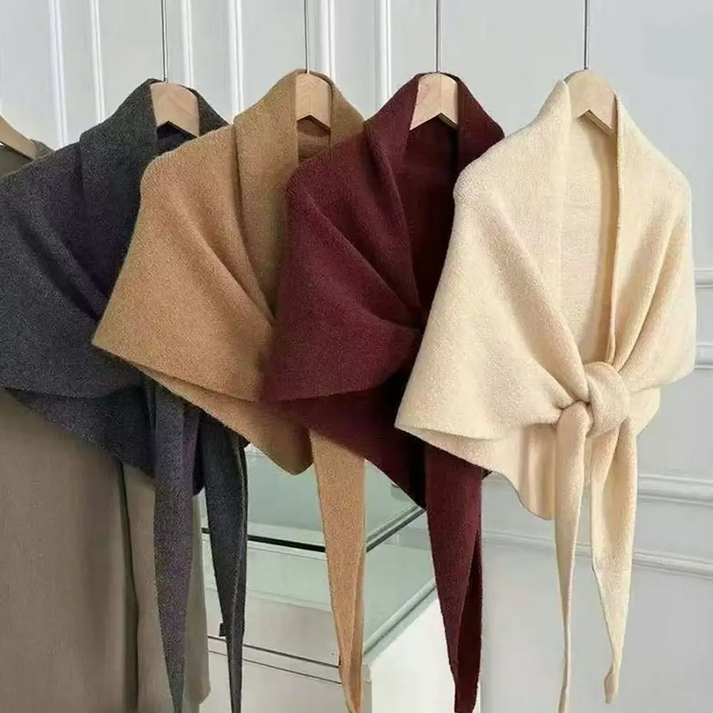 

Модный шерстяной шарф из смесовой шерсти треугольной формы, вязаный шарф, мягкая утолщенная многофункциональная шаль на шею