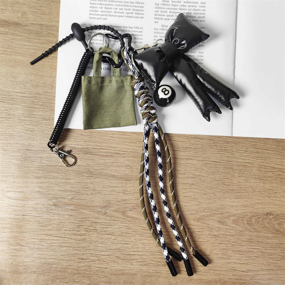 Bag Charm Black Billiards Keychain Nylon Woven Lanyard Mini Denim Bag Decoration Miu Style Bag Pendant Keychain Decoration