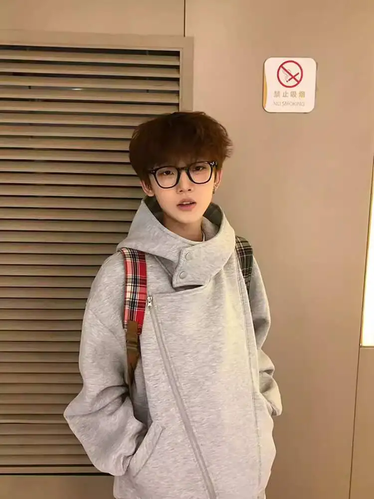 Unsiex Hoodies 2026 Spring Autumn Retro Design Peak Lapel Irregular Double Zipper Hooded Jacket Unisex Casual Outerwear