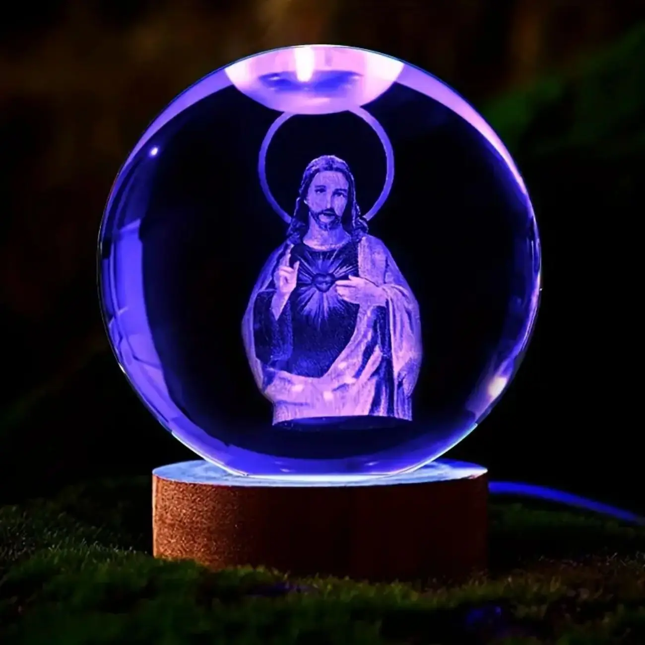 1pc,3D Jesus Crystal Ball, Multi-color lighting base, Good Luck style nightlight, family bedroom decoration for creative gifts,