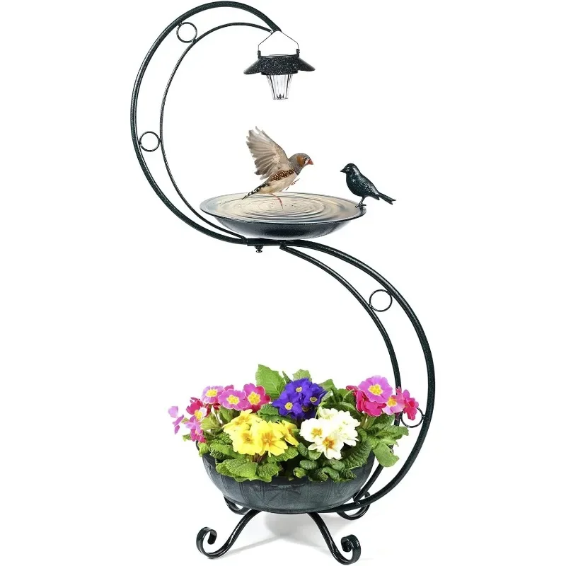 

Bird Baths for Outdoors Solar Lamp, 35.5" Height Metal Bird Bath, Weather Resistant, Vintage Decorative Birdbaths, Flower