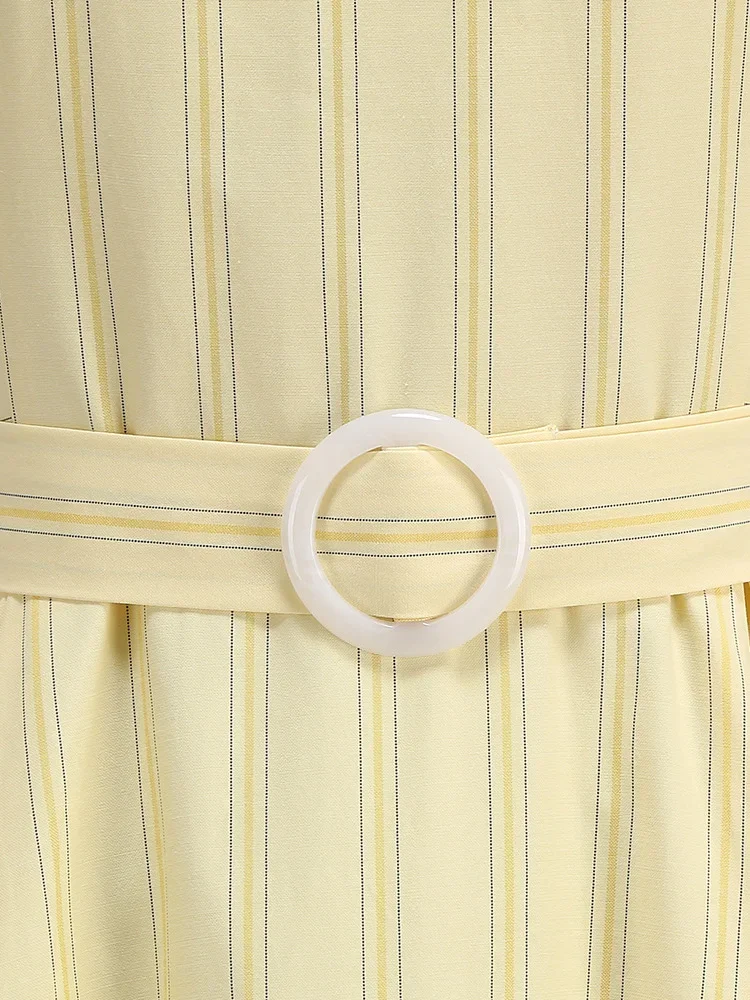 Abiti estivi eleganti da sera con vestibilità senza schienale e svasatura, bottoni con scollo all'americana, abiti vintage anni '50 a righe per le donne