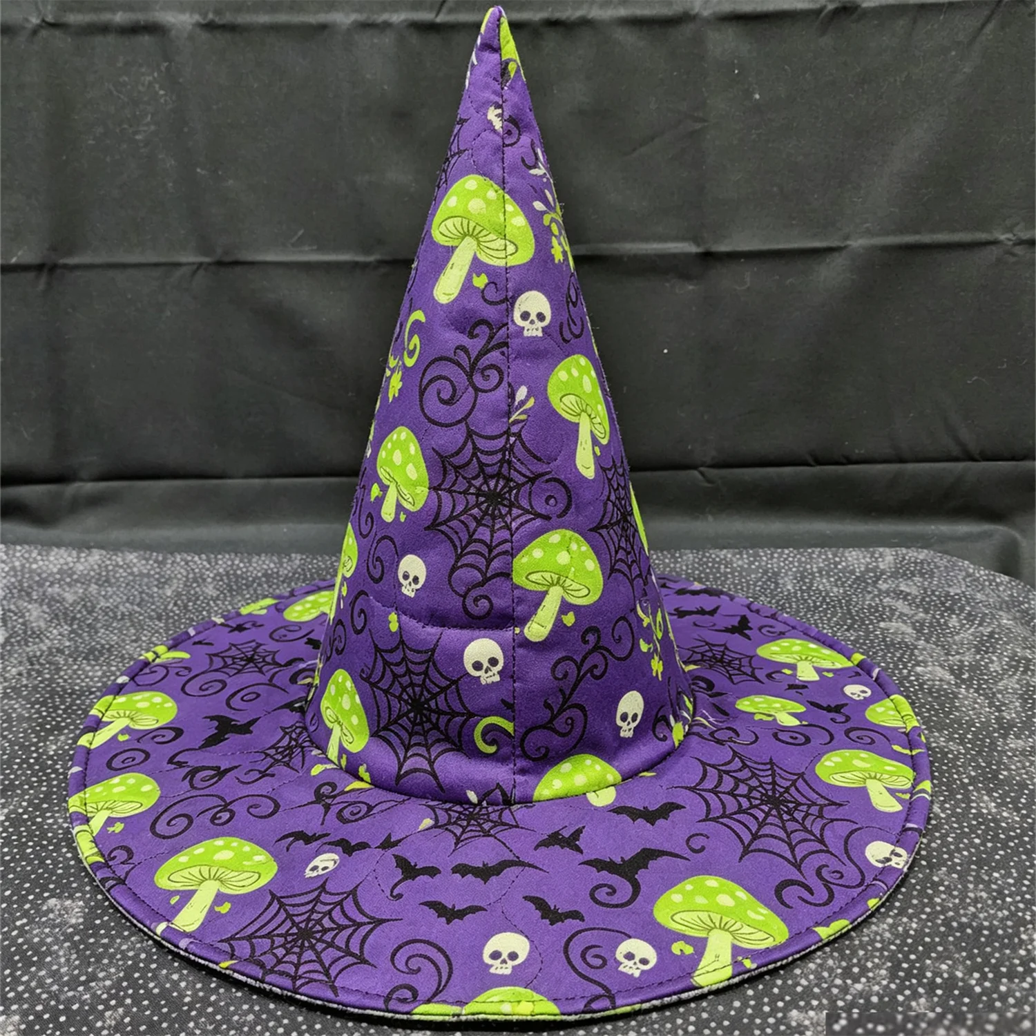 Halloween Quilted Witch Hat for Women, Floral Print Pointed Wizard Hat Wide Brim Party Costume Accessory Festival Cosplay Hat