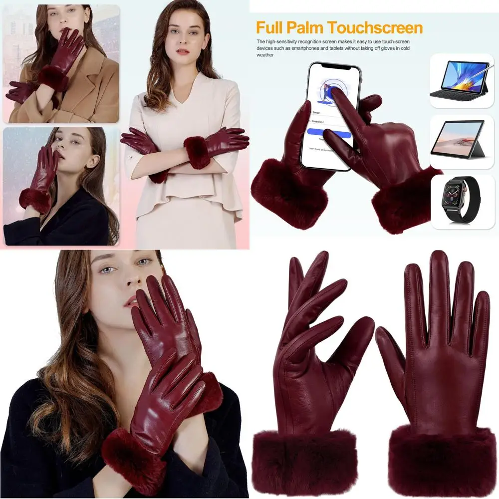 قفازات نسائية من جلد فرو الأرنب مع شاشة تعمل باللمس للقيادة الشتوية متعددة الألوان #1
