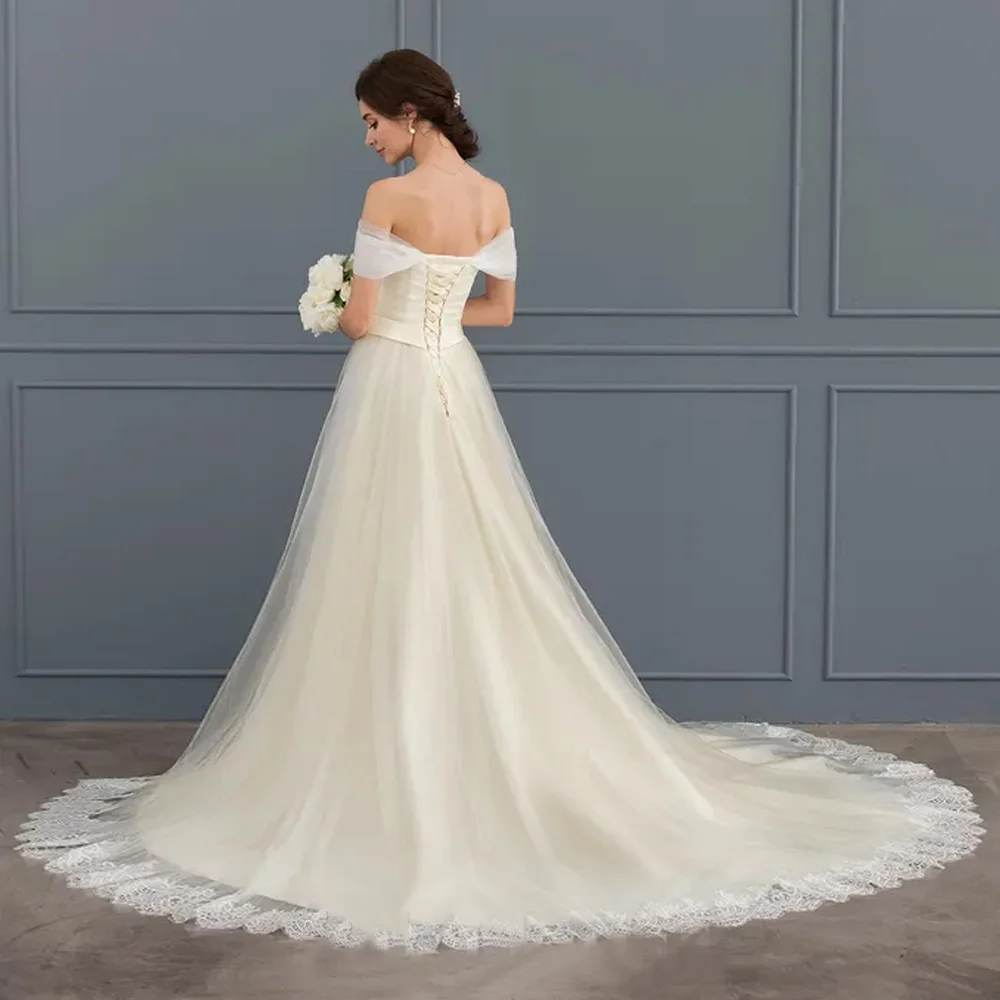 Ivory Strapless Wedding Dresses for Ladies Elegant A Line Bridal Gowns Exquisite Short Sleeve Vestidos De Novia 2026 LC0017