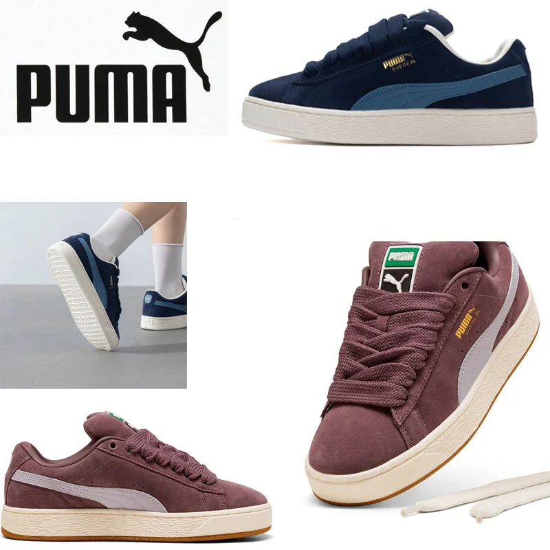 PUMA Unisex Suede Low Top Skate Sneakers 395205-17 395205-72 Color Block Formstrip Gold Logo Shoes