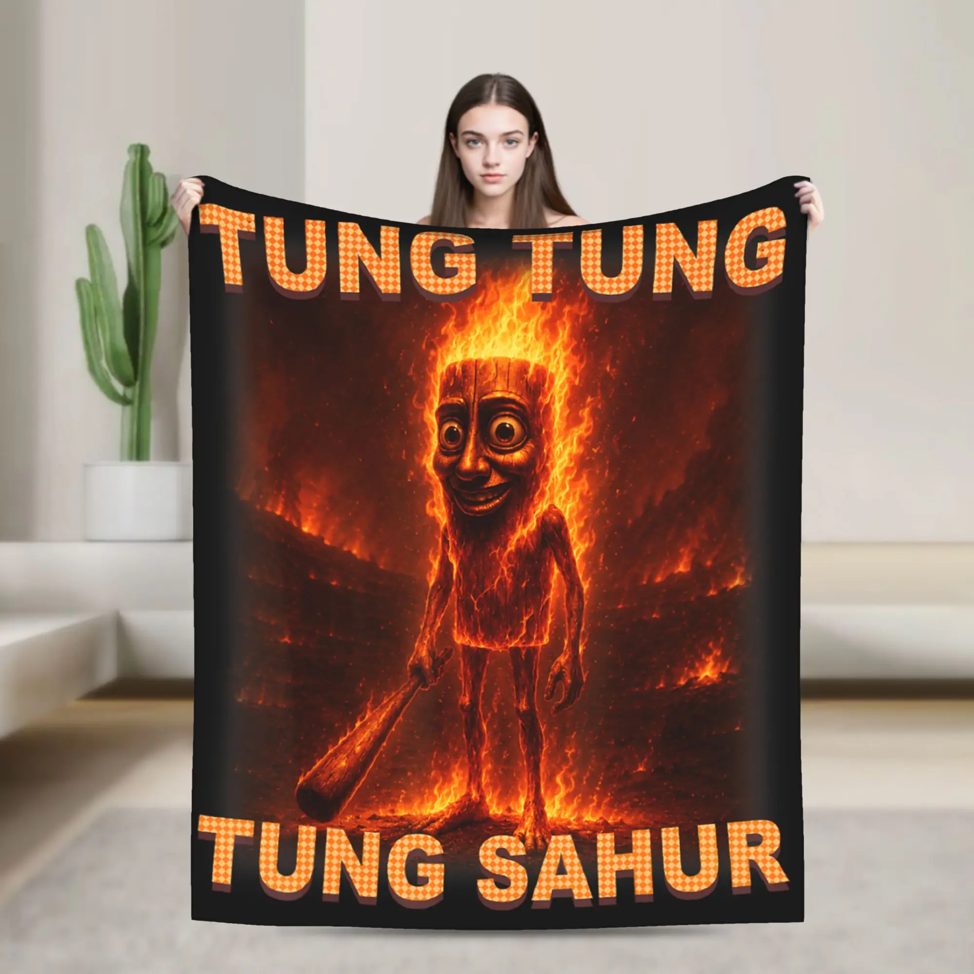 Tung Tung Tung Sahur is Calling Funny Italian Soft Cozy Blanket For Sofa Home Trend Throw Blanket Winter Flannel Bedspread