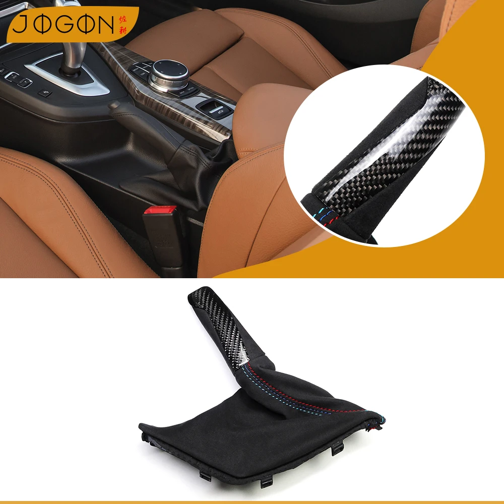 

JOGON 2014-2020 For BMW 228I F22 F23 E Car Interior Genuine Carbon Fiber Handbrake Alcantara Cover Decoration