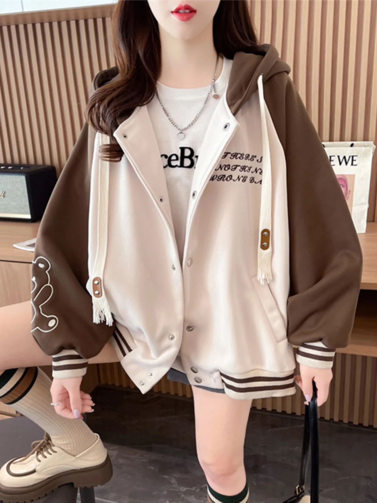 

Baseball Jackets Japanese Womens Spring Autumn Light Boyfriend Adjustable Trekking Windproof Drawstring Rainproof Hooded Unisex