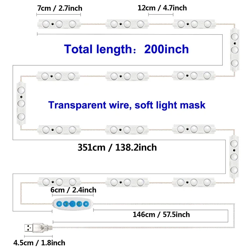 Listwa oświetleniowa LED do lustra do makijażu, 5V USB, lampka kosmetyczna, ochrona oczu, lampki biurkowe, wodoodporna, do oświetlenia łazienki