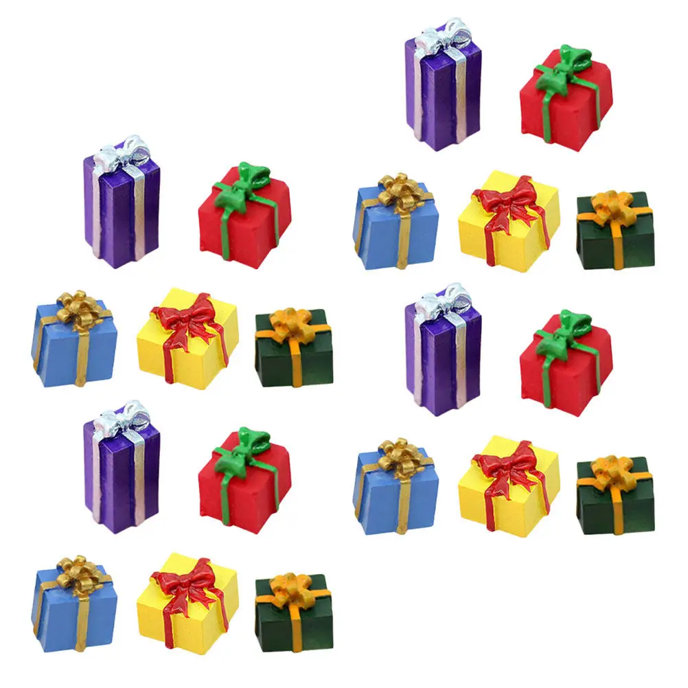 

Набор из 40 миниатюрных рождественских украшений из смолы: крошечные подарочные коробочки, миниатюрные фигурки из смолы для кукольного домика, праздничный декор для рукоделия