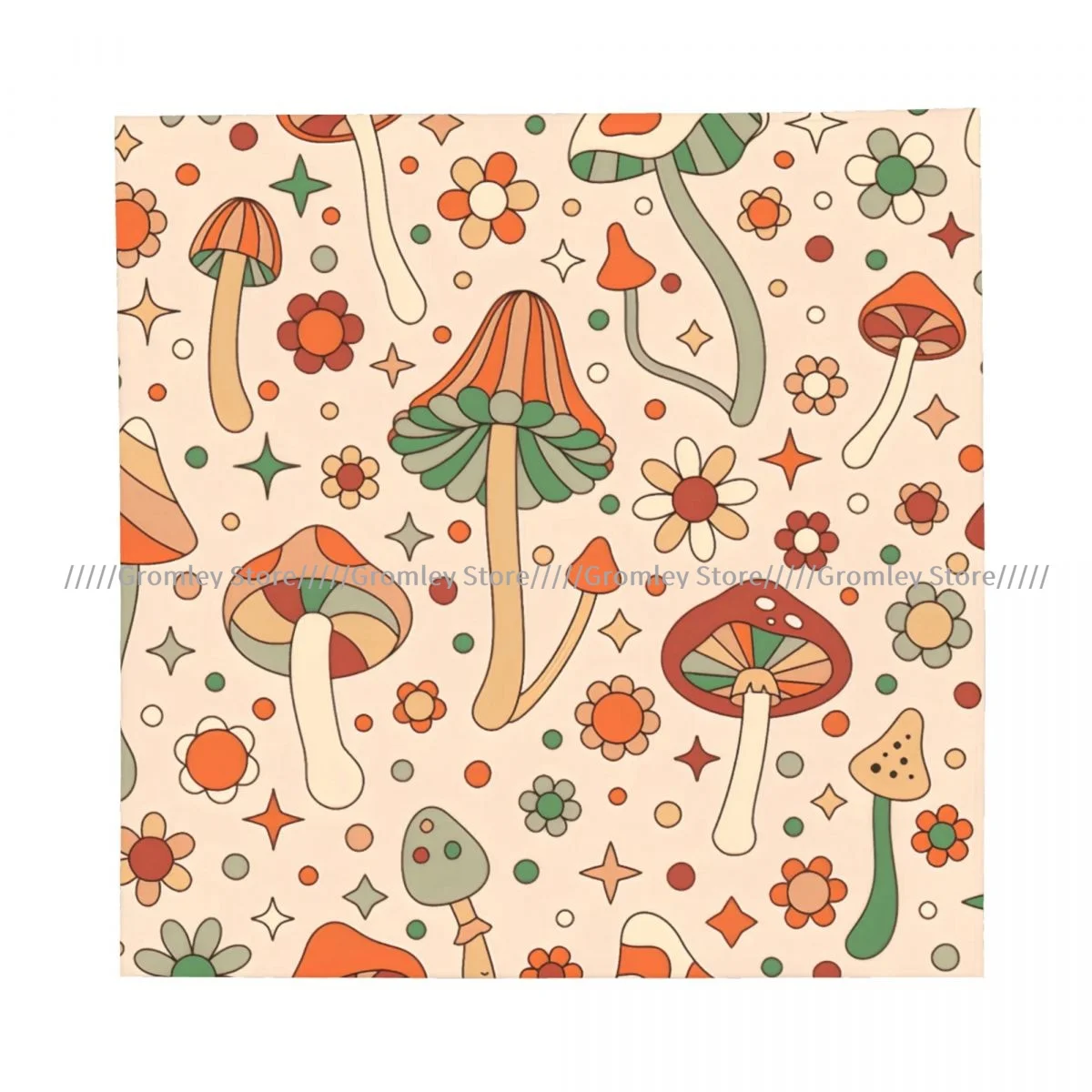 Groovy Mushrooms And Daisy Flowers Retro Hippie Square Scarf Ladies Casual Head Neck Wrap