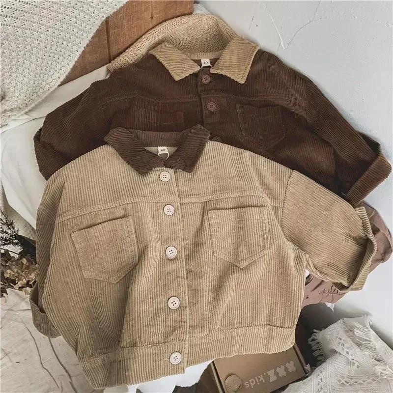 DGUKYM New Autumn&Winter Simple retro style Japanese&Korean Childrens Coat Shirt Girls&Boys Baby Loose Jacket Outerwear