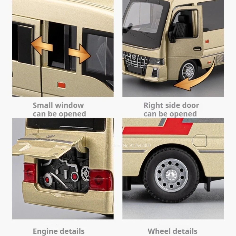 Maßstab 1:33 Untersetzer Business Bus Modell Auto Spielzeug Türen geöffnet Hinterrad zurückziehen Fahrzeug Sound Licht Modelle Ornament für Kinder