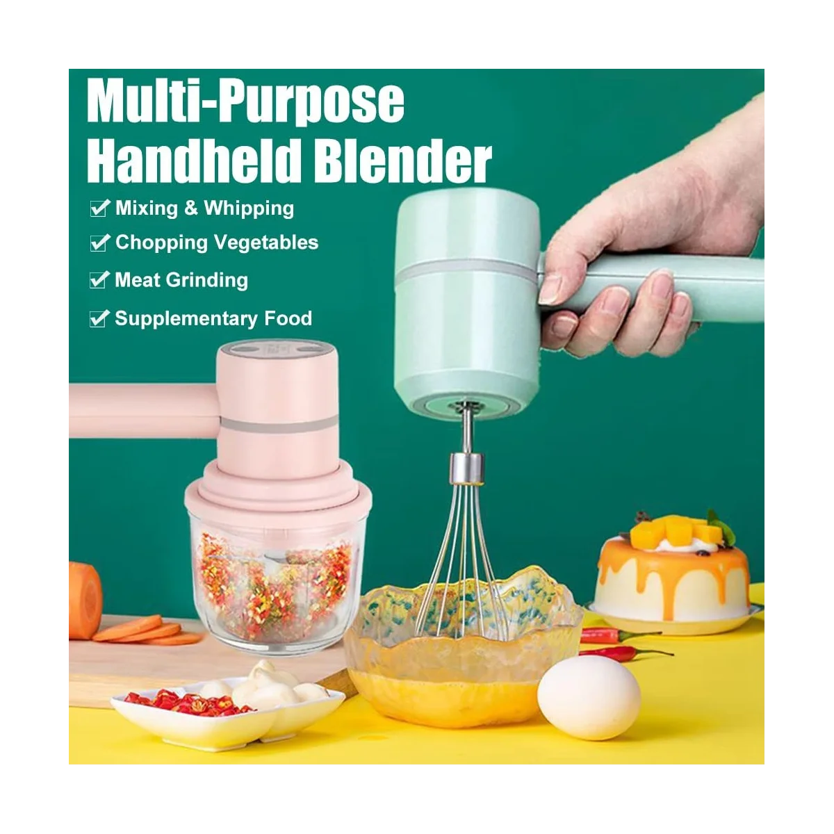 Batidora eléctrica de mano inalámbrica, portátil, multialimentos, para mezclar huevos, batir crema, picar ajo