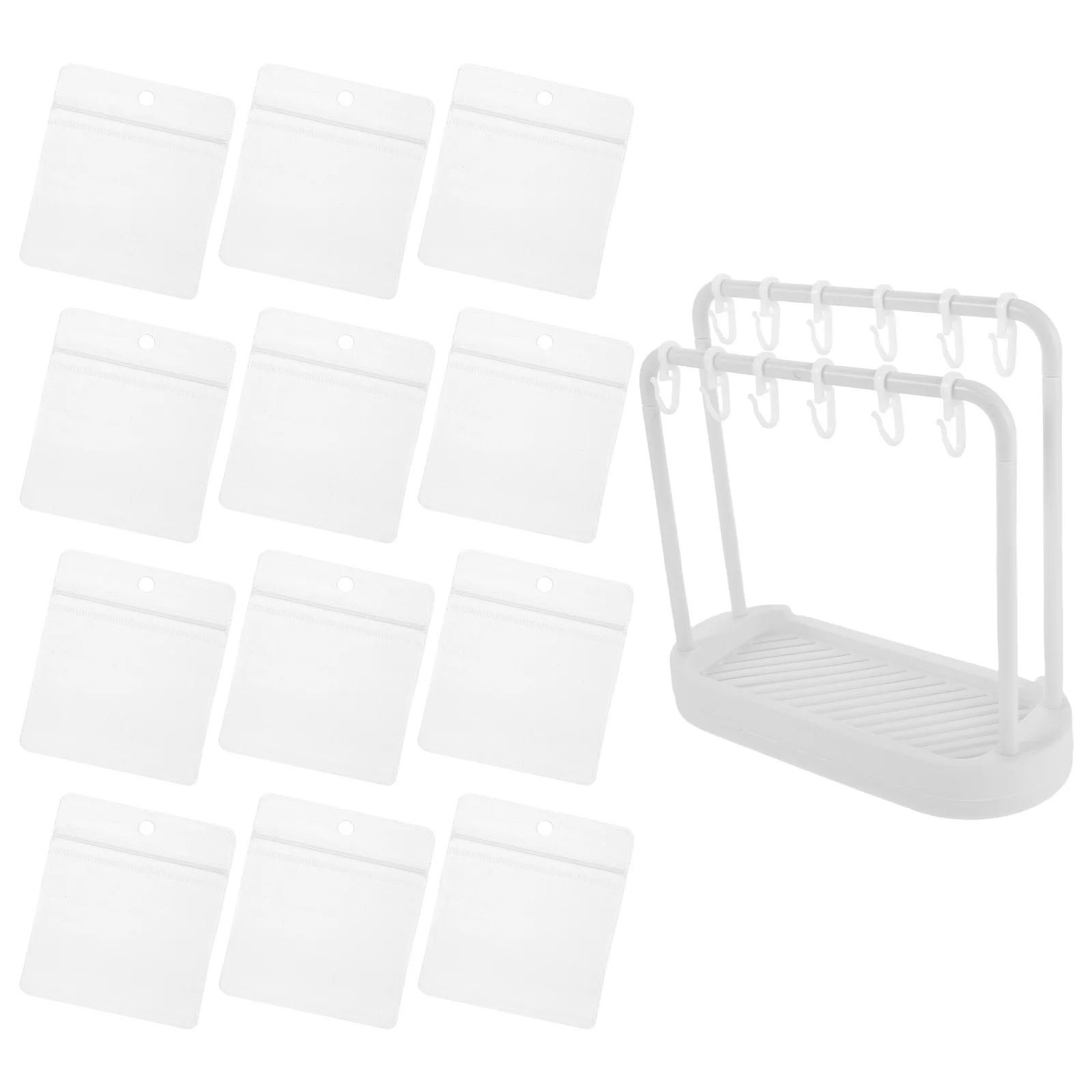 

1Set Miniature Clothes Rack Plastic Organizer Clear Pockets Hanging Hooks Badge Shelf Stand for Dollhouse Apparel Storage