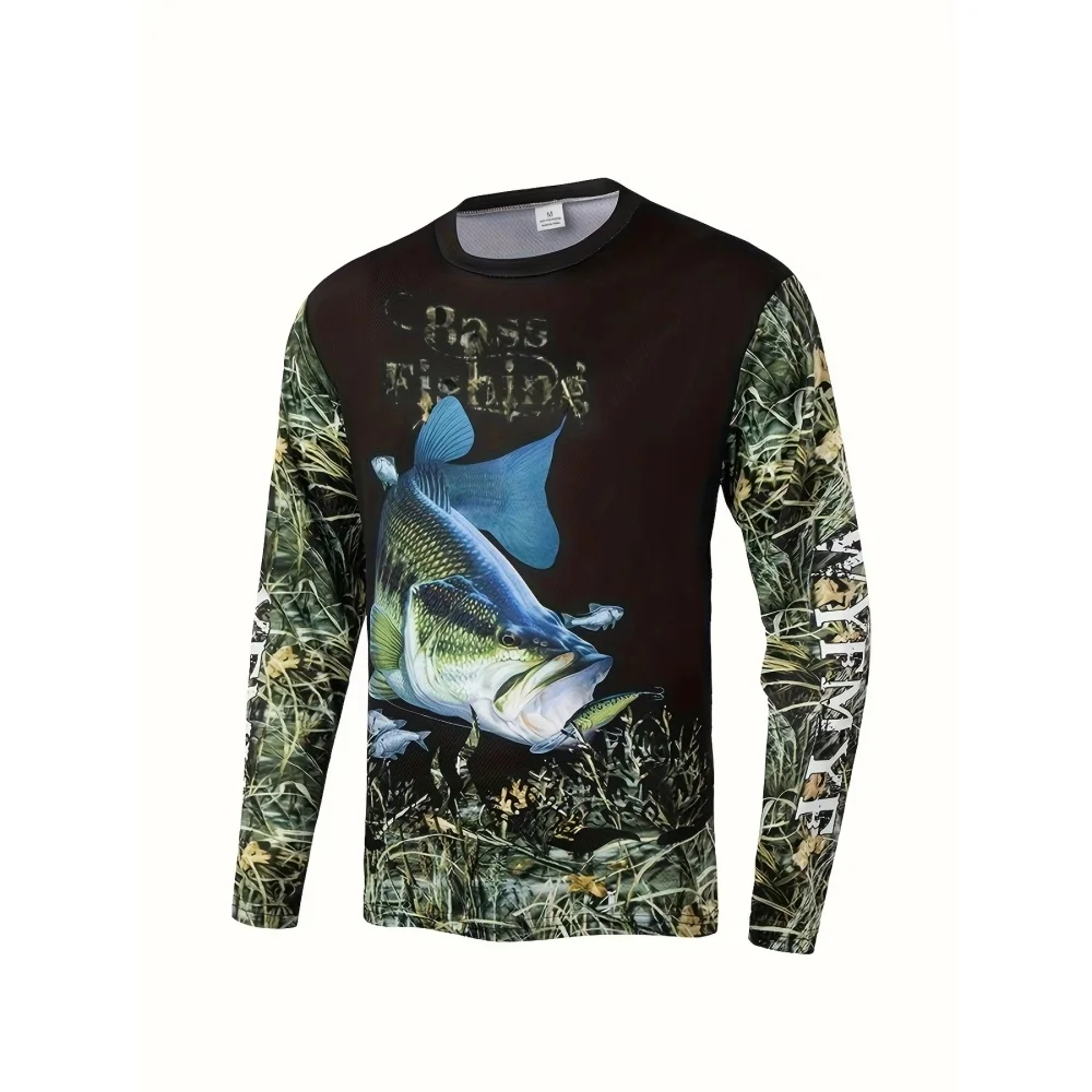 Men's 3D Printed Fishing Long Sleeves Loose Breathable Sweat-Wicking Outdoor Sports Cycling Fishing Camping Man Outdoor Fashion