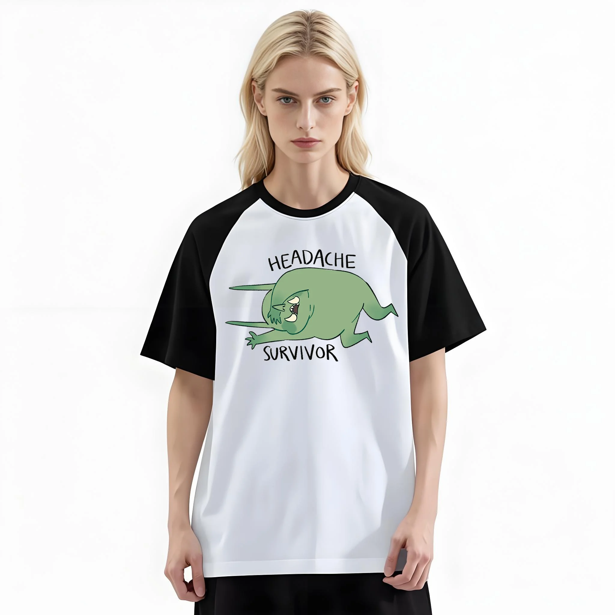 Women'S Fashion Raglan Sleeve T-Shirt, Headache Survivor Grumpy Green Goblin Funny Relatable Quote Printed, Summer Casual Comfortable Tee, Women'S Everyday Short-Sleeve Top