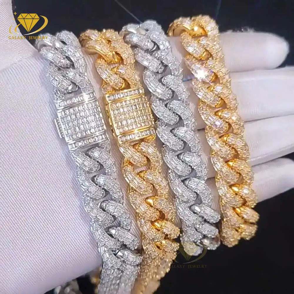 

Hip Hop Mens Jewelry Iced Out Baguette Moissanite 20mm Cuban Link Chain 925 Silver Vvs Diamond Miami Cuban Necklace