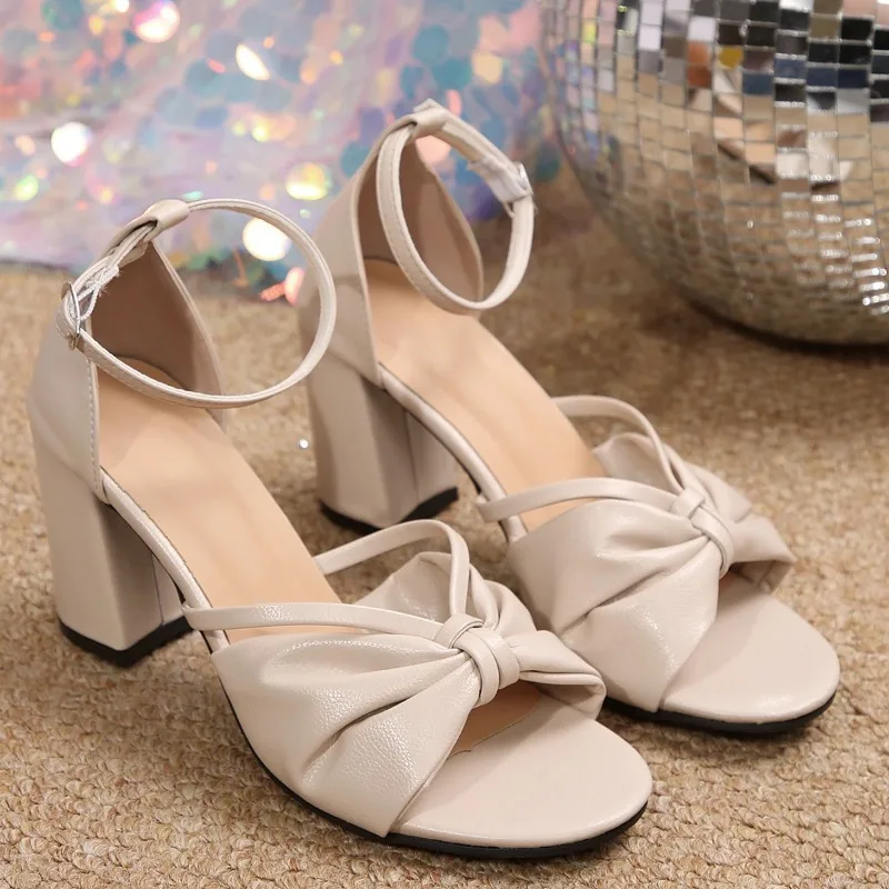 أحذية نسائية صنادل مكتنزة برباط أحدث ماري جين بفيونكة مطوية ومقدمة مكشوفة متعددة الاستخدامات وعقدة على شكل فراشة وكعب مربع حلو للحفلات #4