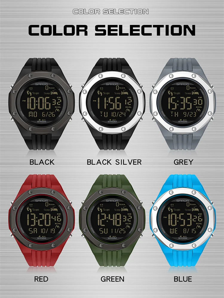 Fashion Sanda Top Arrival Step Calorie Testing Silicone Strap Electronic Movement Multi Function Luminous Waterproof Sport Watch