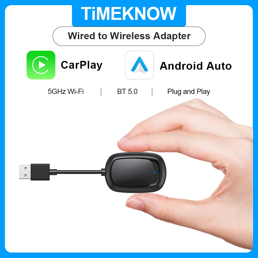 TIMEKNOW New 2 In1 CarPlay & Android Auto Mini Box Wireless CarPlay Adapter Wired to Wireless CarPlay For USB/Type C Dongle 