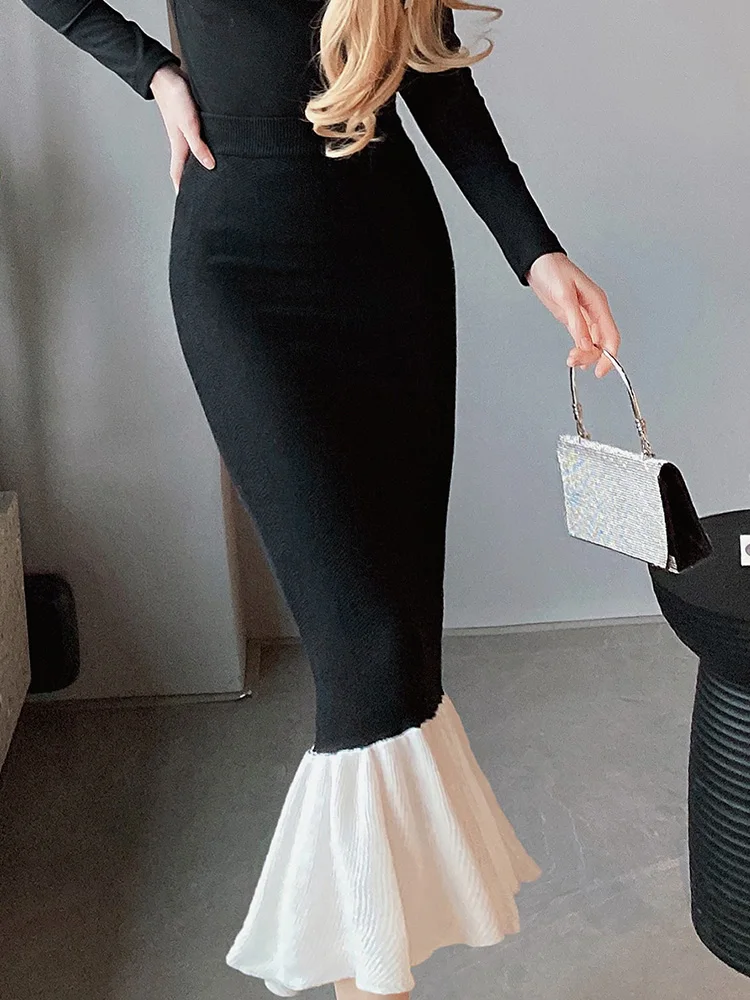 

Dabuwawa Tienda Vestidos Elegantes Para Mujeres Knitted Long Skirt For Woman Empire Sheath Y2K DM1ASK003