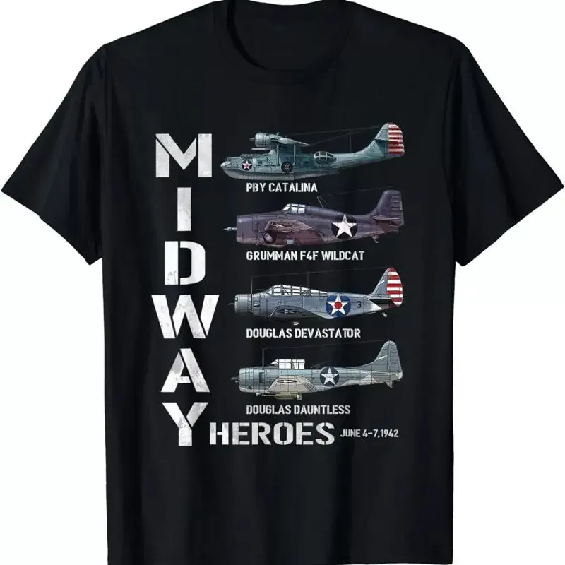 Camiseta con diseño de aviones de la Batalla de Midway, aviones estadounidenses de la Segunda Guerra Mundial