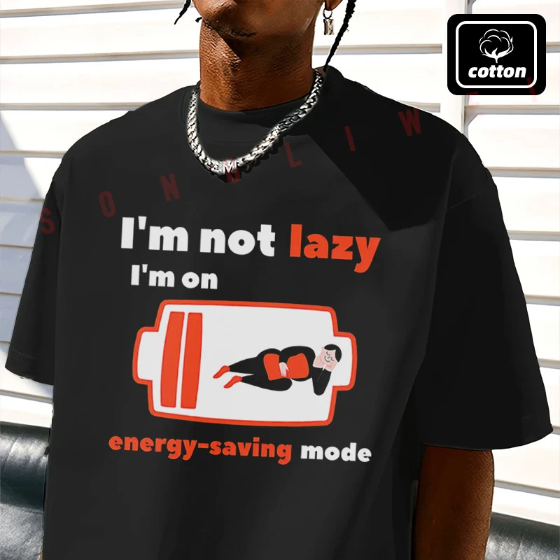 

Energy-Saving Mode Motorcycle T-Shirt Men's Black Cotton TShirt New Summer Casual O-neck Short Sleeve Tees