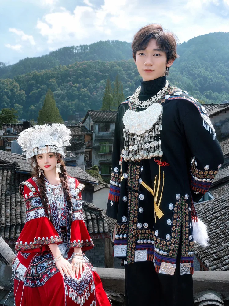 Red Miao Costume Female Tujia Dance Hmong Village Travel Photography New