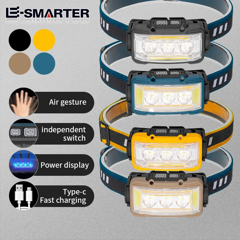 Rechargeable Headlamp 1800mah Super Bright Light Induction LED Headlight Waterproof Camping Biut-in 18650 Lithium Battery