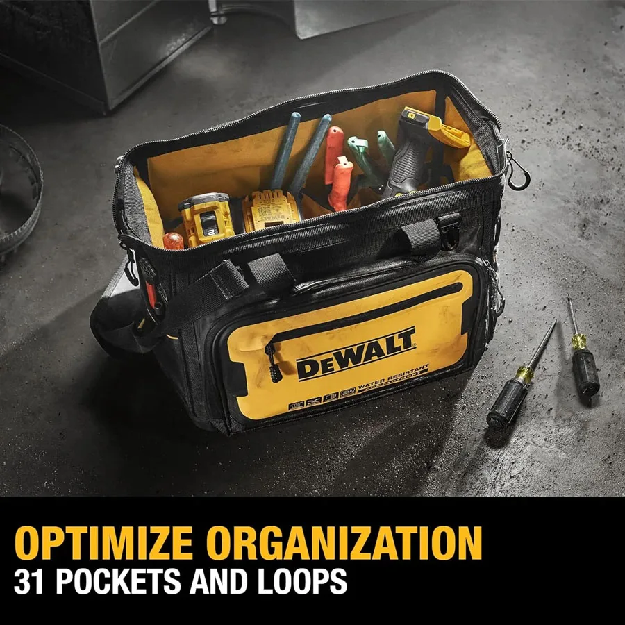 DEWALT Open Mouth Tote Tool Bag Multi-Pockets Storage for Small Part With Adjustable Shoulder Strap Tool Storag DWST560103-DW100