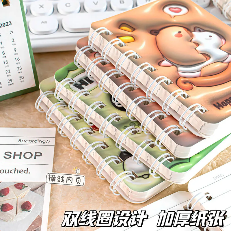 Mehr als 20 Farben Tragbares Mini A7 Puff Notizbuch 3D-Cover Panda Capybara Spiraljournal für Schüler 1/2/4 Stück für Schule und Büro – Detail 4