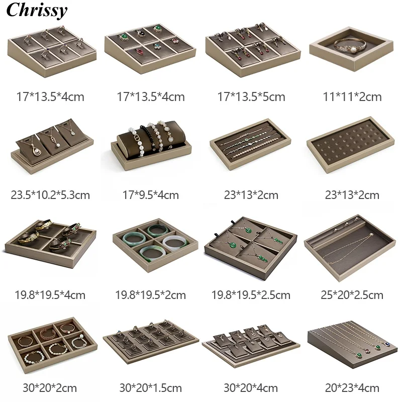

Роскошный комплект, коричневый чехол для хранения браслетов из искусственной кожи, органайзер, магазин ювелирных изделий, окно, ожерелье, кольцо, подставка для ювелирных изделий, набор подносов
