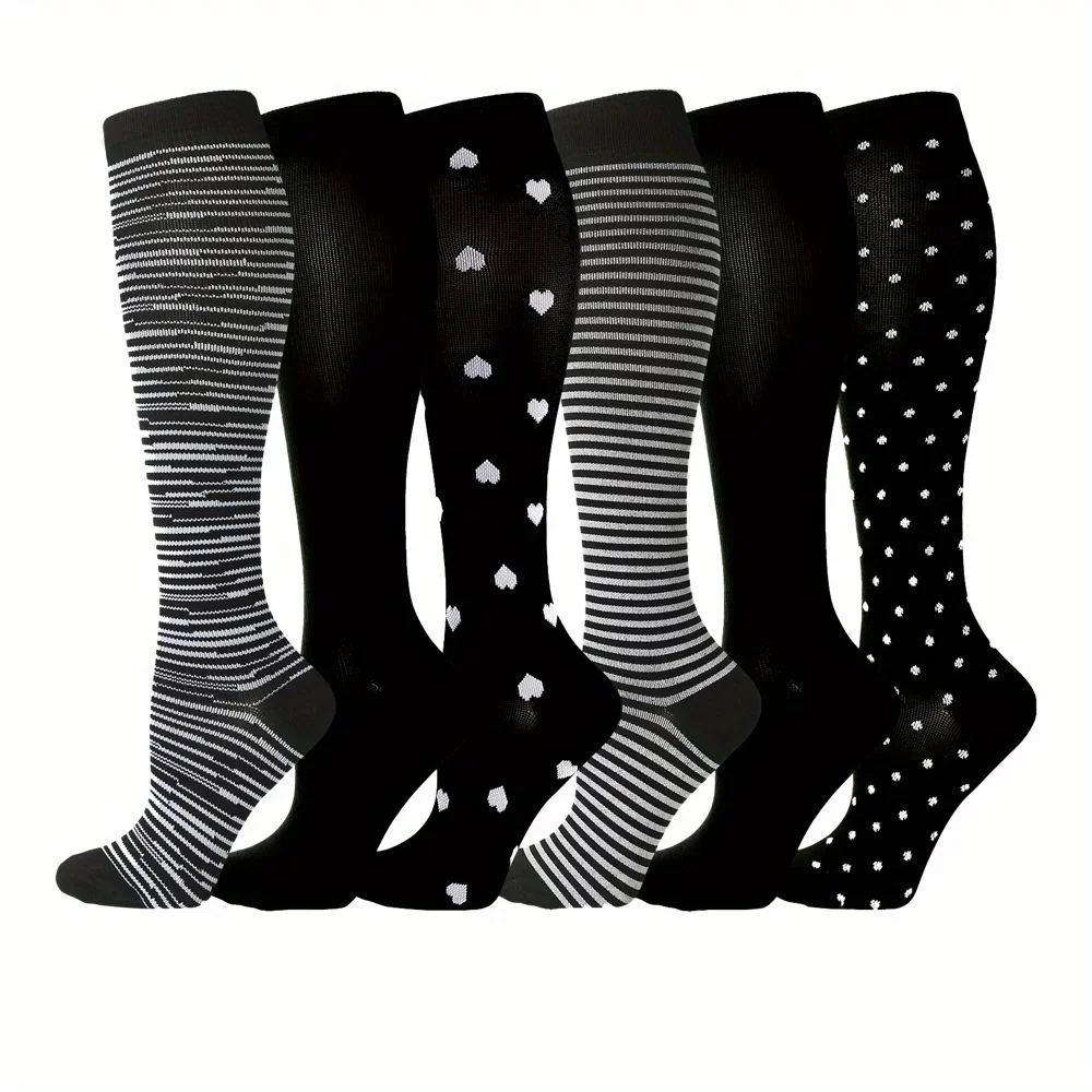 6 Pairs of Women's Plus Size Knee High Compression Socks - Perfect for Running, Cycling, Medical & Nursing!