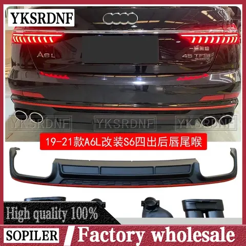 ABS 리어 범퍼 트렁크 립 스포일러 디퓨저, 배기 팁 포함, 아우디 A6 S6 SLINE C8 2019 2020 2021
