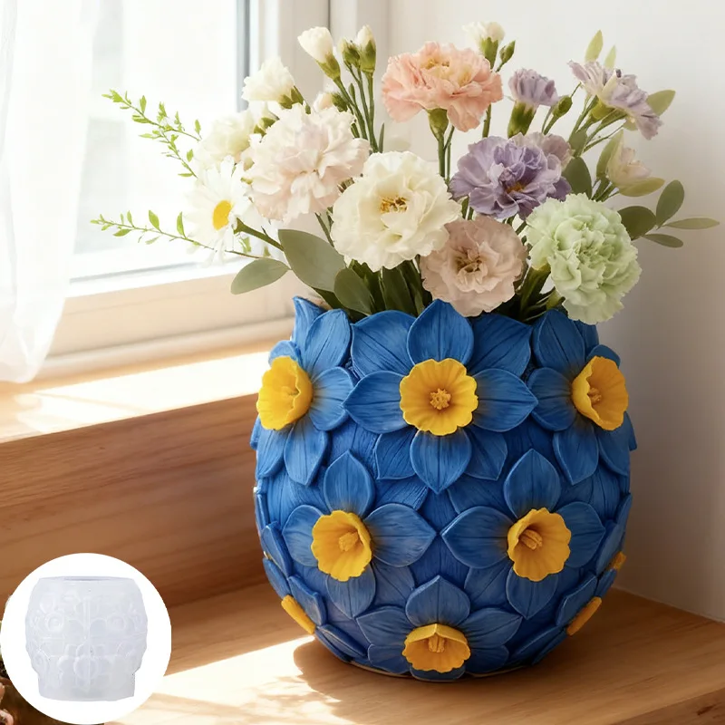 3D Flower Vase Silicone Mold Lily Lotus Monstera Leaf Tulip Peony Flowerpot Planter Candle Holder Storage Container Plaster Mold view 4
