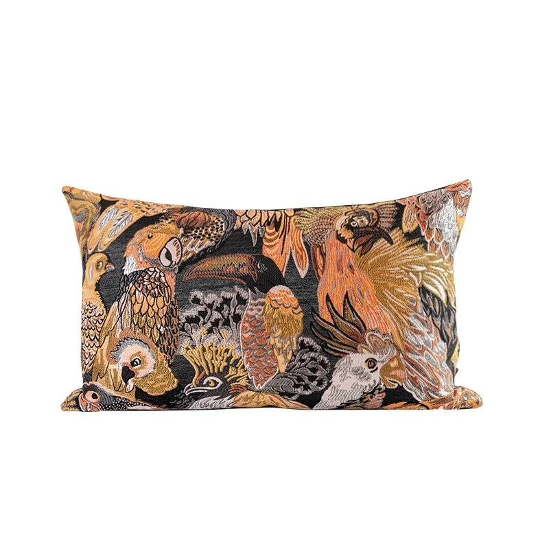 Parrot Pillows Luxury Orange Jacquard Cushion Case 50x50 Square Decorative Pillow Cover For Sofa Chair Home Decorations