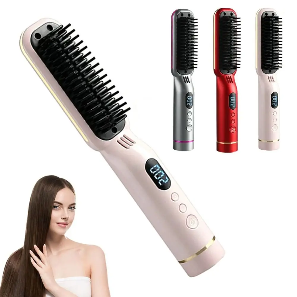 

New Wireless Hair Straightener Type-C 8 Temp Settings Straight Hair Comb Mini Rechargeable Straightening Comb