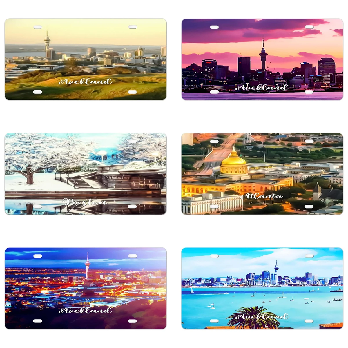 Sky Tower Auckland Cityscape Scenery Metal License Plate New Zealand Car License Plate Frame Country City Car Tags 6X12 Inch