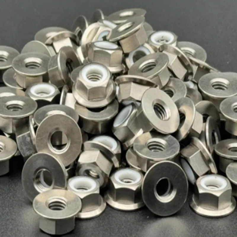 1 Stück M5 M6 M8 M10 M12 TC4 Gr5 Titanlegierung Flansch-Nylon-Sicherungsmutter Selbstsichernde Nylock-Mutter – Detail 3
