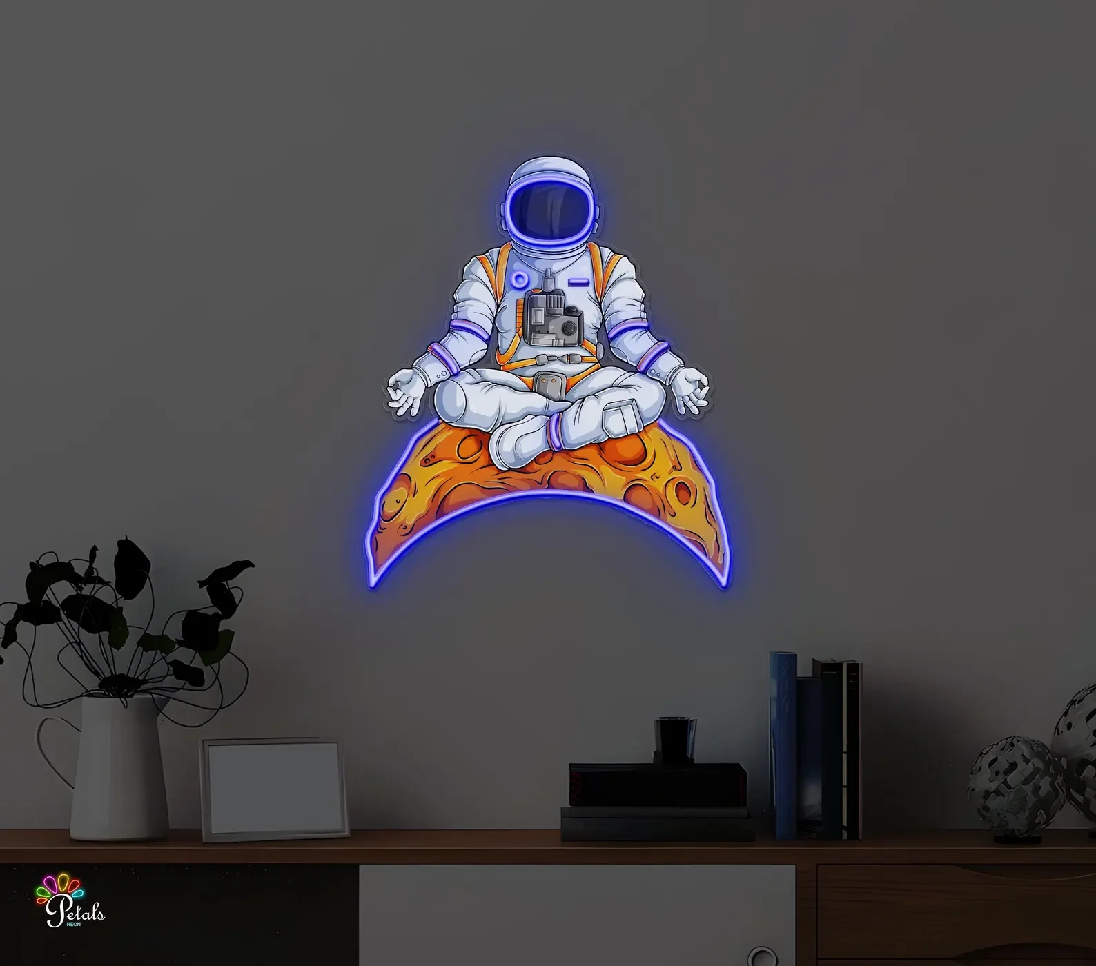Meditating Astronaut Neon Sign , Yoga Astronaut LED Pop Art, Zen Space Wall Decor,Gift for Him