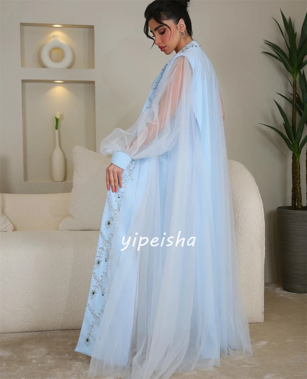 Customized Price AdjustmentJersey Sequined Beading Ruched Formal Evening A-line Square Neck Bespoke Occasion Gown Long