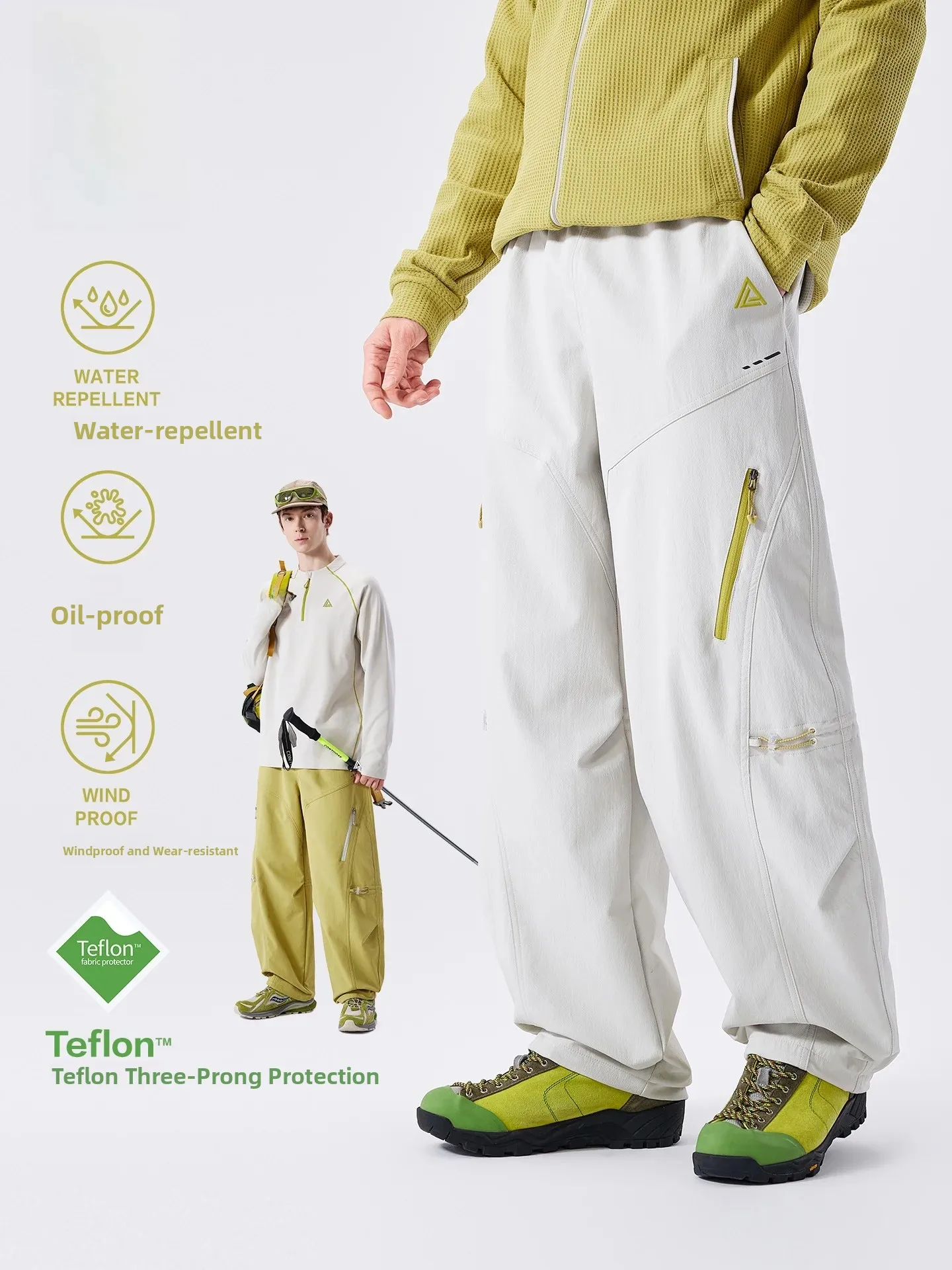 LAZY DAY『』Men's Outdoor Three-Proof Function Windbreaker Pants Color Block Mountain Climbing Hiking Workwear Trousers