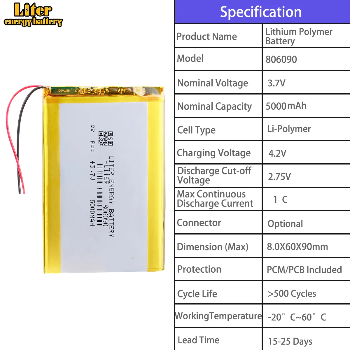 806090 5000mah 853040 1000mah 855080 4000mah 864577 4000mah 3.7V polymer lithium battery - Multiple specifications available