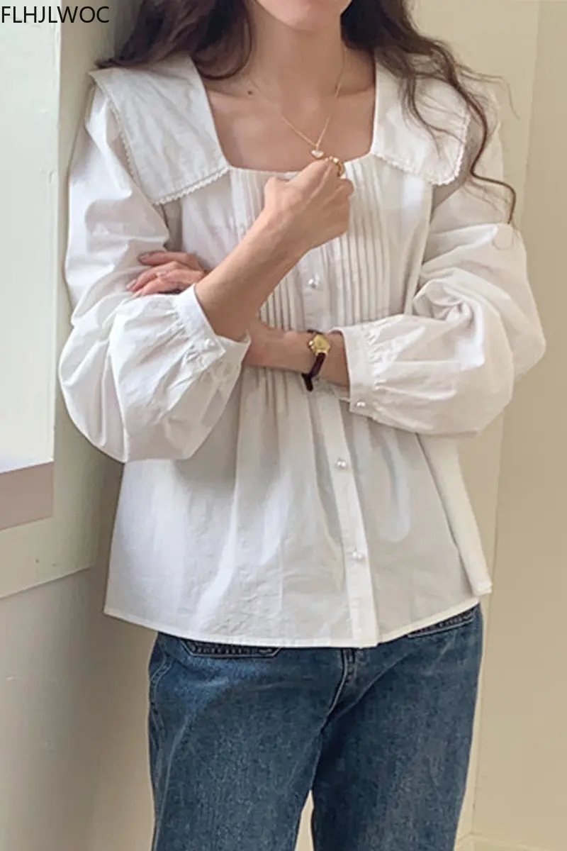 Cute Japan Korean Style Design Clothes Summer 2022 Women Sweet Girls Loose Casual Solid Button White Baby Shirt Tops Blouses